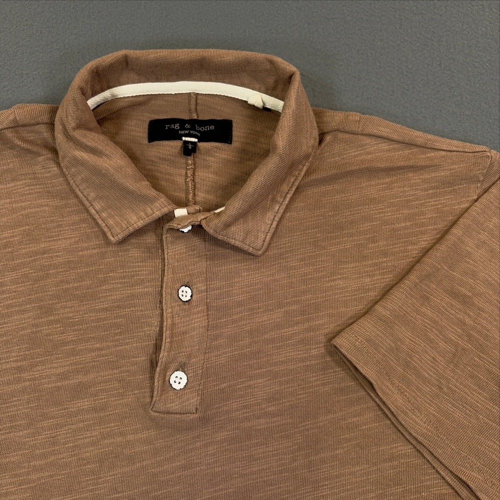 Rag & Bone Mens Brown Slub Jersey Cotton Short Sleeve Polo Shirt L